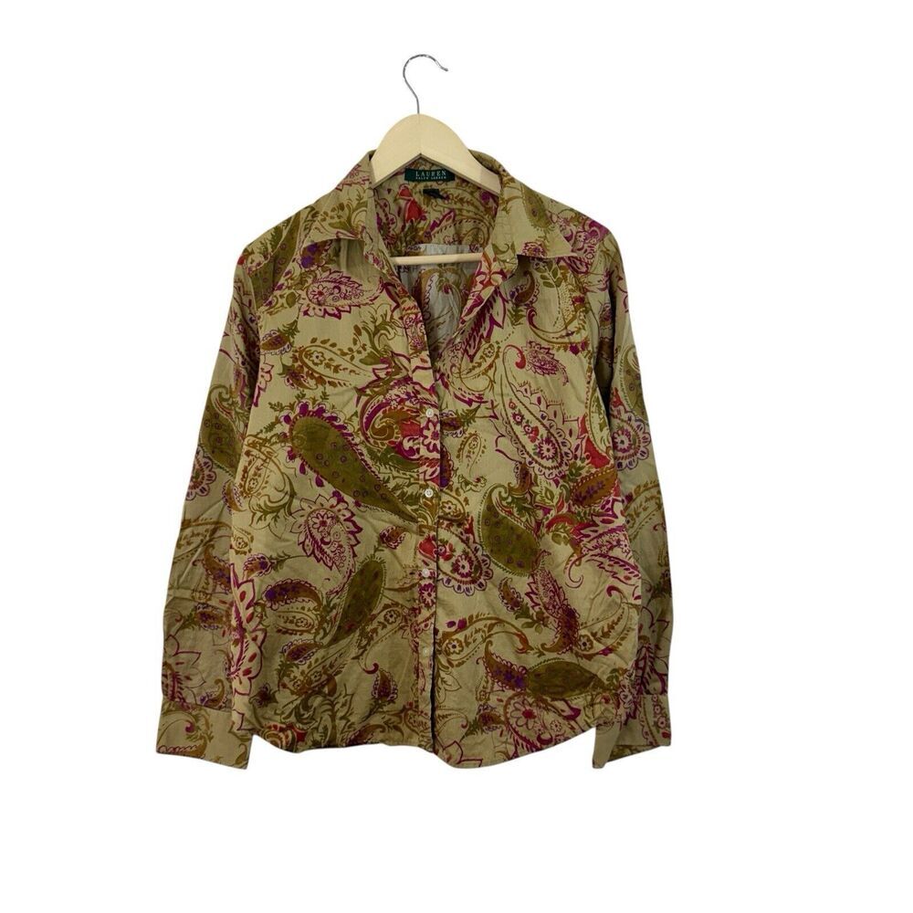 Lauren Ralph Lauren X-Large Button Shirt Long Sleeve Cotton Paisley Womens